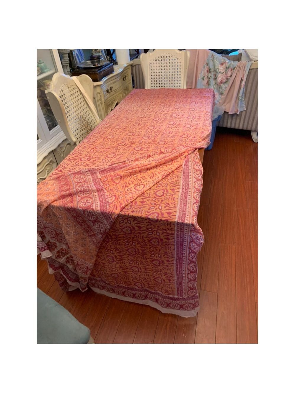 Vintage boho Table Linens One Size Orange Pink Floral Pattern